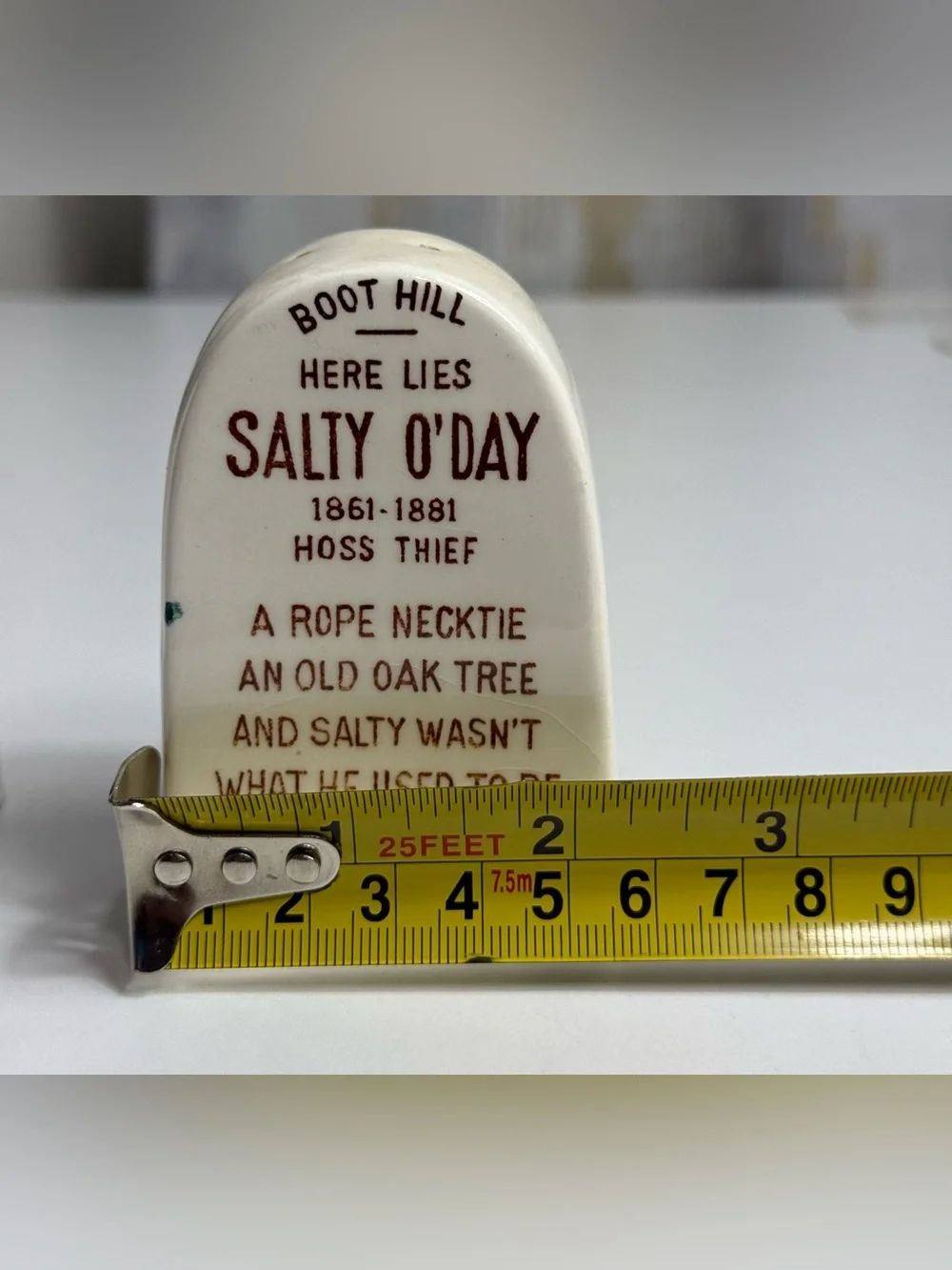 Vintage Tombstone Salt and Pepper Shakers - White, Brown with Green Accents
